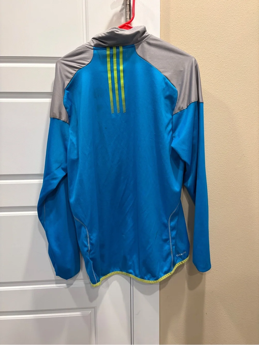 adidas Men's Blue and Gray Quarter-Zip Training Pullover with Neon Accents